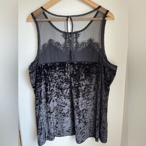 Maurices  black velvet-y tank top with lace accent